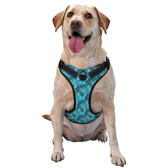Picia Seahorse No-Pull Dog Harness Reflective Front Clip Vest with Handle,Step-in Air Dog Harness,Adjustable 2 Metal Rings 4 Buckles,Easy to Put on & Take Off Medium