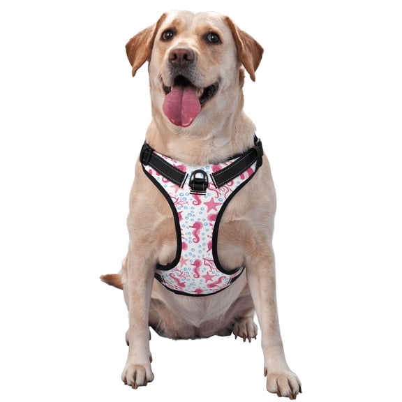 Picia Seahorse and Starfish No-Pull Dog Harness Reflective Front Clip Vest with Handle,Step-in Air Dog Harness,Adjustable 2 Metal Rings 4 Buckles,Easy to Put on & Take Off Medium