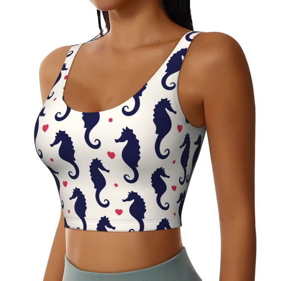 Picia Seahorses and Hearts Sports Bra for Women,Padded Strappy Sports Bras Medium Support Yoga Bra with Removable Cups,Running Yoga Bra-XX-Large