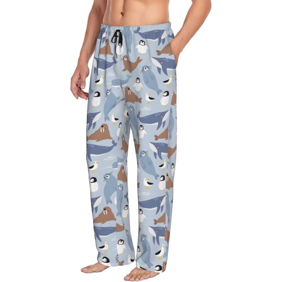 Picia Seal Fox Seagull Whales Mens Soft Woven Cotton Elastic Waistband Sleep Pajama Pant Lounge Sleep Pant With Pockets And Drawstring-Small