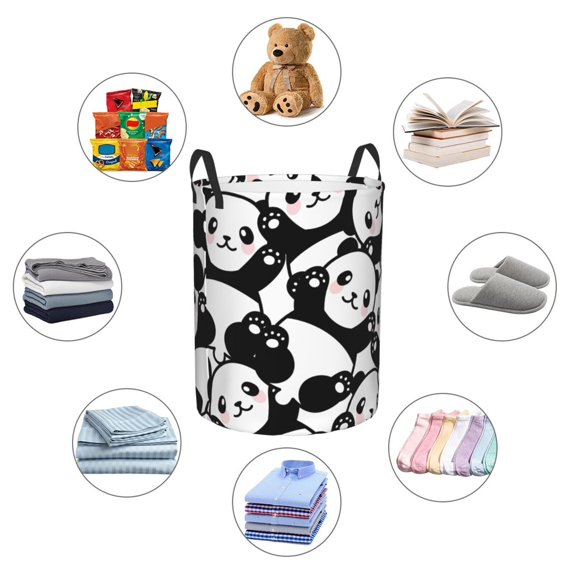 Picia Seamless Pattern Cute Panda Large Laundry Basket, Waterproof, Freestanding Laundry Hamper, Collapsible Tall Clothes Hamper with Extended Handles-Medium