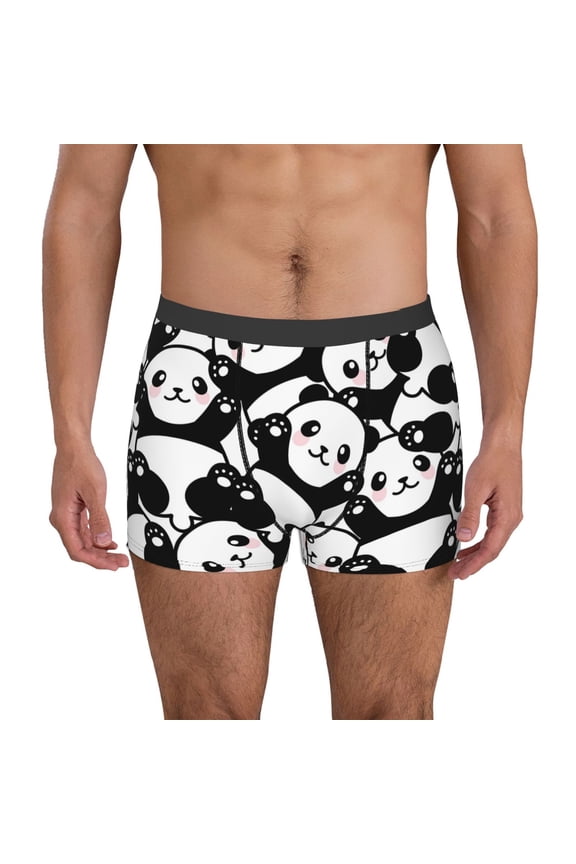 Seamless Pattern Cute Panda Pattern Men’s Boxer Briefs – Soft & Breathable Underwear, Stretchy & Comfortable Fit, Supportive Pouch Design, Moisture-Wicking-Large