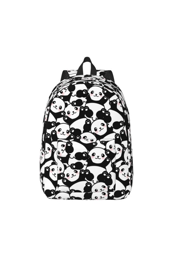 Seamless Pattern Cute Panda Printed Canvas Daypack - Stylish and Durable Vintage Compact Backpack - Class, Work, Travel, or Laptop Bookbag,Organized Compartments-Small