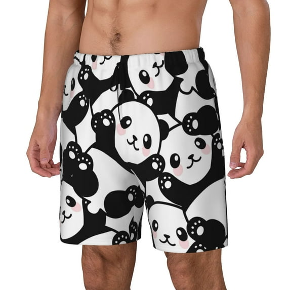 Picia Seamless Pattern Cute Panda pattern Mens Swim Trunks with Compression Liner Stretch Beach Shorts Quick Dry with Zipper Pockets No-Chafing Board Shorts-Medium