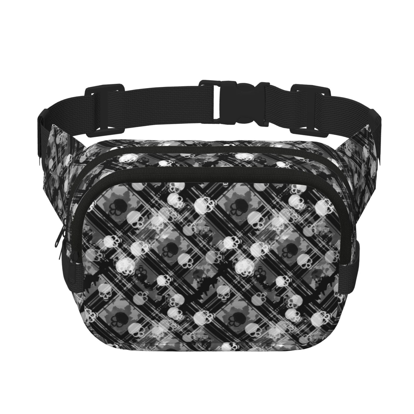Picia Seamless Pattern With Skulls Print Square Double-Layer Waist Bag Mini Adjustable Waist Belt Bag Exercise Running Travel Hiking