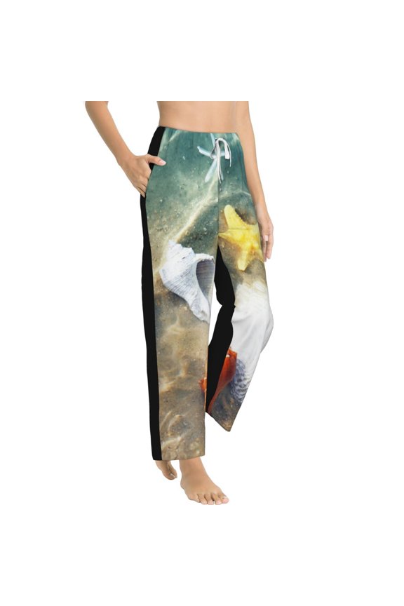Seashell On The Beach Womens Soft Woven Cotton Elastic Waistband Sleep Pajama Pant Lounge Sleep Pant With Pockets And Drawstring-Medium