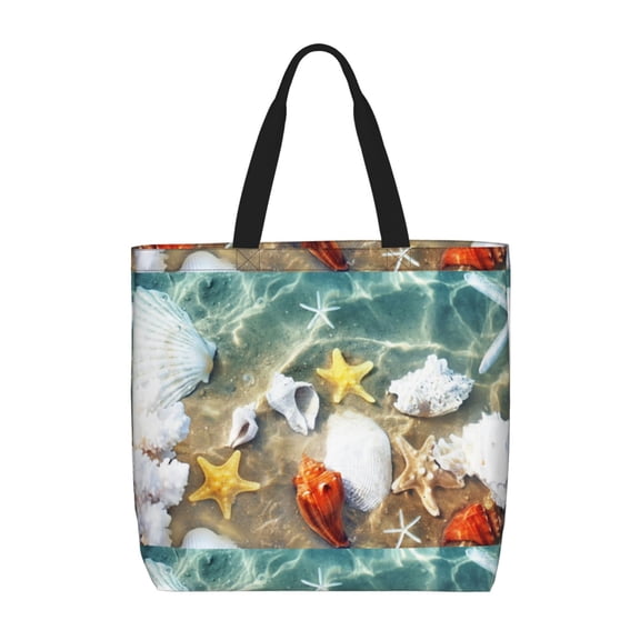Picia Seashell On The Beach for Tote Bag for Women with Zipper, Gym Tote with Compartments, Laptop Work Tote Nurse Dance Yoga Bag for Sport, Travel