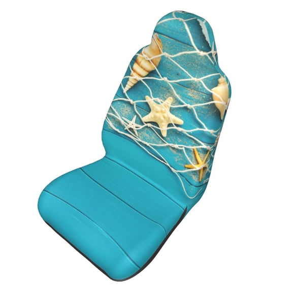 Picia Seashells And Fishing Net On Blue Wooden Table Print Waterproof Sweating Car Seat Cover for Post Gym Workout, Running, Beach and Hiking, Universal Fit Anti-Slip Bucket Seat Protector