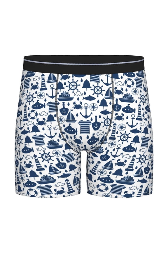 Seaside Primary Color Pattern Men's Athletic Long Leg Briefs , Performance Stretch Underwear,Moisture-Wicking