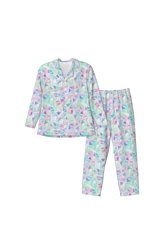 Sequins Pattern Men’s Long-Sleeve Sleepwear Set - Soft 2-Piece Loungewear with Pockets, Comfy PJs for Relaxing Nights-Large