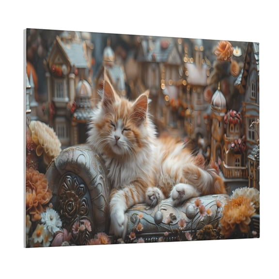 Picia Serene Kitten Kingdom Pattern Decorative Picture – Unique Wall Art, Modern Canvas Print for Trendy Interiors (Horizontal)