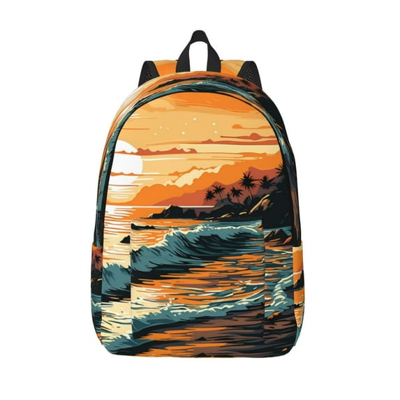 Picia Serene Ocean Sunset Printed Canvas Daypack - Stylish and Durable Vintage Compact Backpack - Class, Work, Travel, or Laptop Bookbag,Organized Compartments-Small