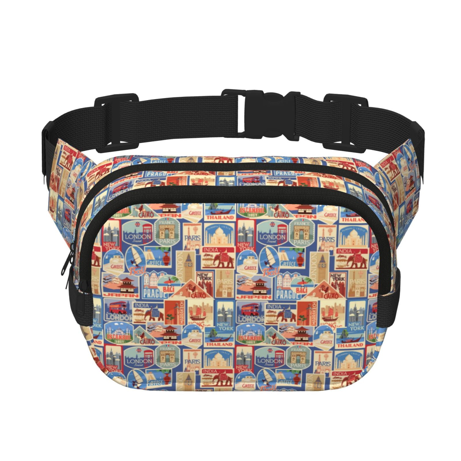 Picia Set Of Travel Vintage Print Square Double-Layer Waist Bag Mini Adjustable Waist Belt Bag Exercise Running Travel Hiking
