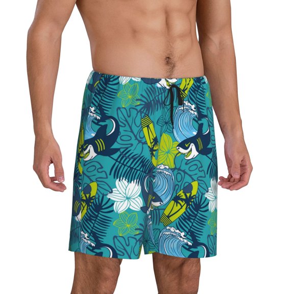 Picia Shark And Leaves Pajama Shorts for Men, Men's Pajama Bottoms, Sleepwear,Short Pajama Pants-Small