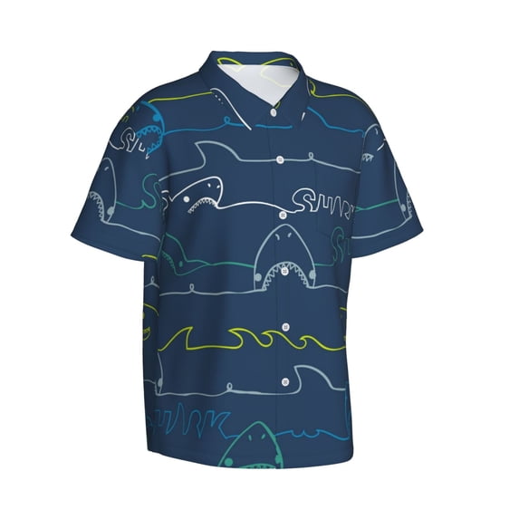 Picia Shark Gentle Cotton Regular Fit Short Sleeve Casual Hawaiian Shirt for Men-Large