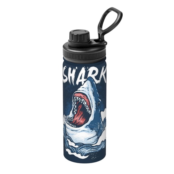Picia Shark Pattern Water Bottle 18 oz Stainless Steel Insulated Bottles With Handle Leak Proof Gym Sport Water Jug BPA-free insulated kettle For Men Women Adults