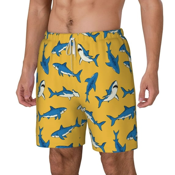 Picia Shark Print pattern Mens Swim Trunks with Compression Liner Stretch Beach Shorts Quick Dry with Zipper Pockets No-Chafing Board Shorts-X-Large