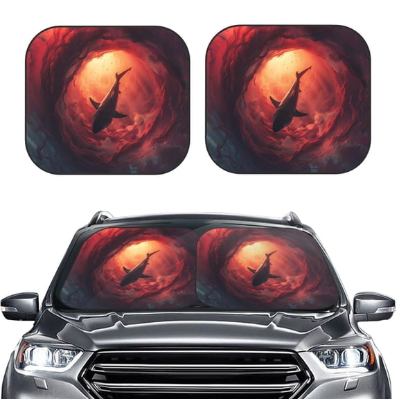 Picia Shark Underwater Vortex 2 Piece Car Windshield Sun Shade Foldable | Foldable Sun Shield for Front Window Blocks UV Rays and Keeps Your Vehicle Cool-Large