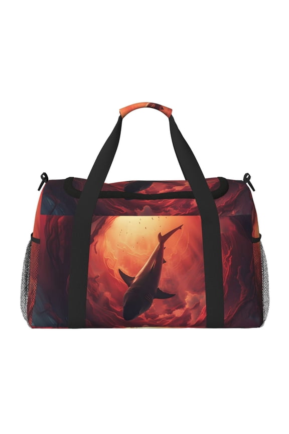 Shark Underwater Vortex Print Travel Duffle Bag,Weekender Bags for Women with Shoe Compartment, Gym Duffel Bag with Wet Pocket, Hospital Bags for Labor and Delivery