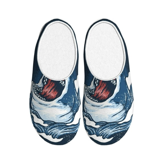 Picia Shark for Women's Lamb-hug Comfy Fleece House Slippers Memory Foam, Slip-on House Shoes Indoor Outdoor-44/45