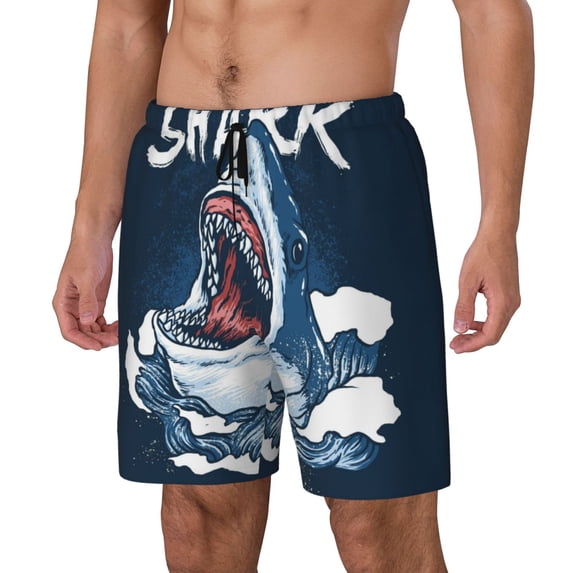 Picia Shark pattern Mens Swim Trunks with Compression Liner Stretch Beach Shorts Quick Dry with Zipper Pockets No-Chafing Board Shorts-XX-Large