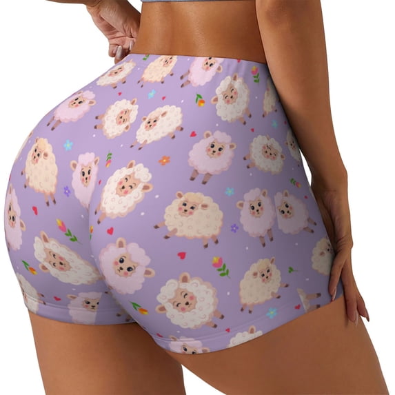 Picia Sheeps Printed Workout Shorts for Women Seamless Scrunch Butt Lifting High Waisted Yoga Gym Booty Running Moisture-wicking Short Pants-X-Large