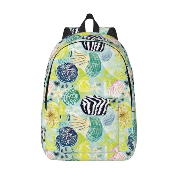 Picia Shell Clam Printed Canvas Daypack - Stylish and Durable Vintage Compact Backpack - Class, Work, Travel, or Laptop Bookbag,Organized Compartments-Small