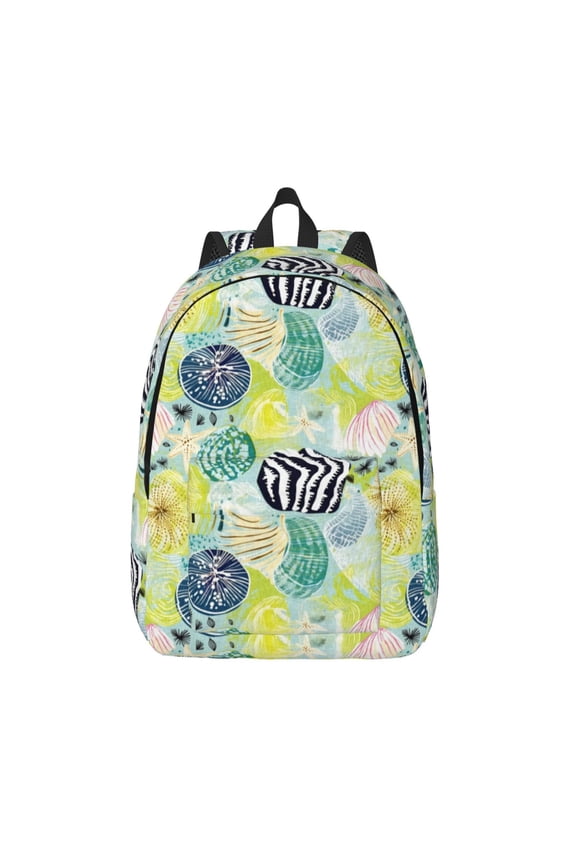Shell Clam Printed Canvas Daypack - Stylish and Durable Vintage Compact Backpack - Class, Work, Travel, or Laptop Bookbag,Organized Compartments-Small