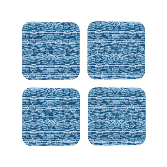 Picia Shell Printed Leather Coasters for Drinks, 4" Drink Coasters Set of 4 for Tabletop Protection, Handmade Luxurious Home Décor and Housewarming Gift -Square