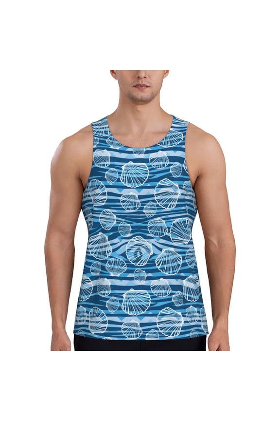 Shell Printed Men’s Performance Tank, Men's Workout Tank Top Moisture-Wicking Tank Top Muscle tee, Breathable Workout Shirt-X-Large