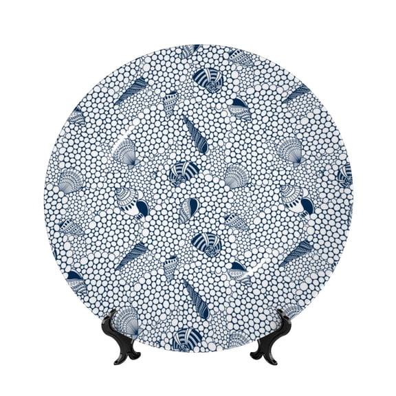 Picia Shells And Sand Pattern Bone China Decorative Plate – Wall Decor with Stand and Adhesive, Elegant Ornament for Living Room, Office, or Entryway-6in
