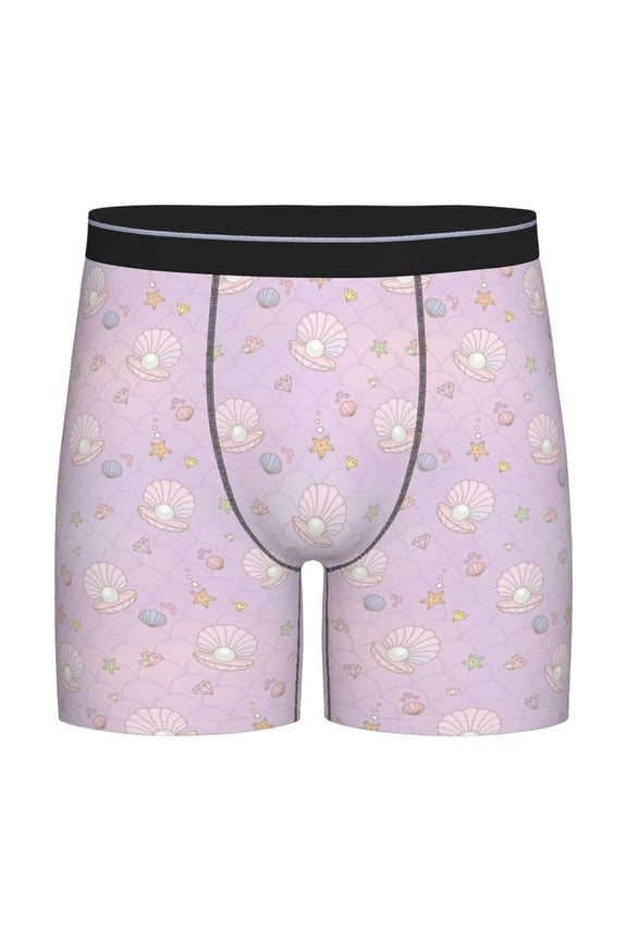 Shells Pearl Pattern Men's Athletic Long Leg Briefs , Performance Stretch Underwear,Moisture-Wicking