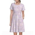 thumbnail image 1 of Picia Shells Pearl Pattern Women's Short Sleeve Summer Dress Pleated Loose Swing Knee Length Short Sleeve Swing Dresses, 1 of 6