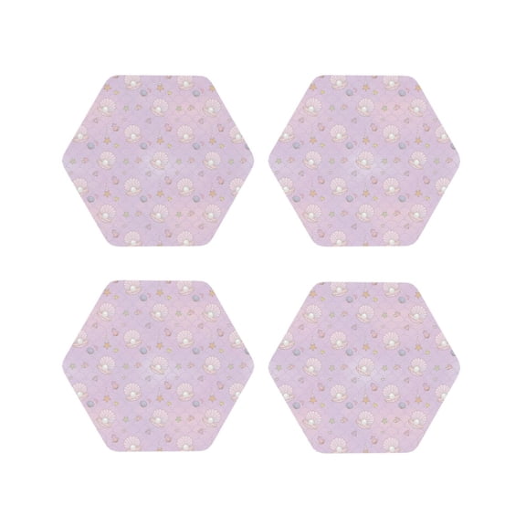 Picia Shells Pearl Printed Leather Coasters for Drinks, 4" Drink Coasters Set of 4 for Tabletop Protection, Handmade Luxurious Home Décor and Housewarming Gift -Hexagon