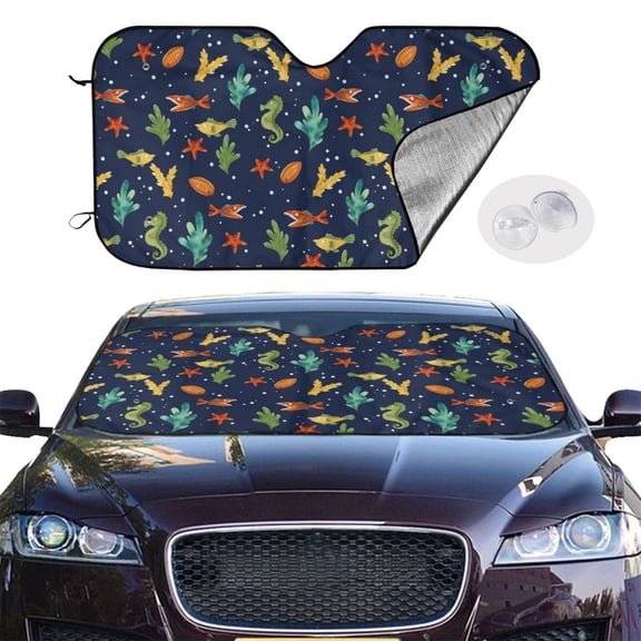 Picia Shells and Seaweed Curved Windshield Sunshade Accordion Folding Style Auto Shade for Car Truck SUV Van Blocks UV Ray Sun Visor Protector -Medium