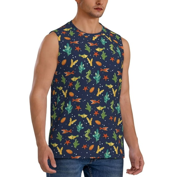 Picia Shells and Seaweed mens Cotton Tank Undershirts , Moisture-wicking Ribbed Tanks, Lightweight Cotton Tank Undershirts-3X-Large
