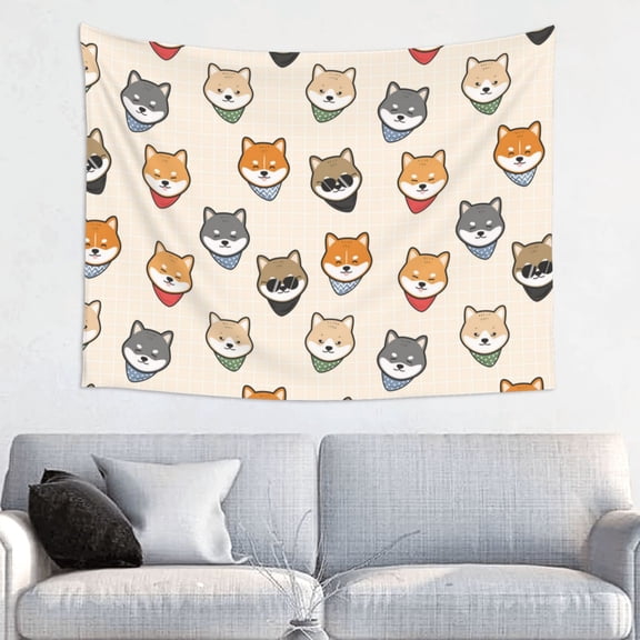 Picia Shiba Head Face Pattern Tapestry-Tapestries for Bedroom Living Room Dorm(29x37")