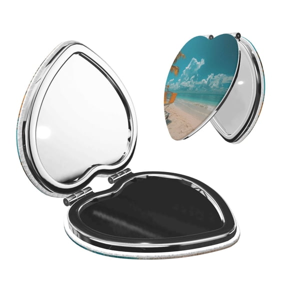 Picia Shopping Cart On Tropical Beach for Compact Vanity Mirror , Travel Makeup Mirror , Portable Magnifying Cosmetic Mirror for Daily, Work, Business-Heart Shape