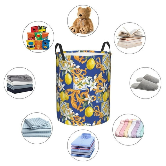 Picia Sicilian Style Large Laundry Basket, Waterproof, Freestanding Laundry Hamper, Collapsible Tall Clothes Hamper with Extended Handles-Medium
