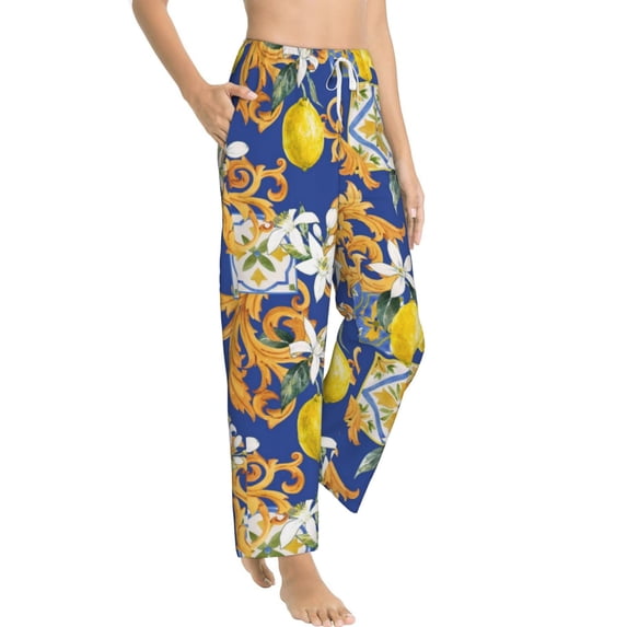 Picia Sicilian Style Womens Soft Woven Cotton Elastic Waistband Sleep Pajama Pant Lounge Sleep Pant With Pockets And Drawstring-X-Large