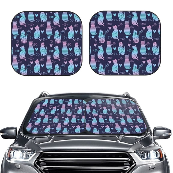 Picia Silhouette Cats 2 Piece Car Windshield Sun Shade Foldable | Foldable Sun Shield for Front Window Blocks UV Rays and Keeps Your Vehicle Cool-Large