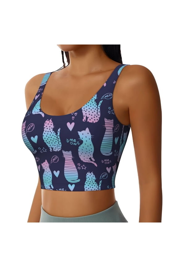 Silhouette Cats Sports Bra for Women,Padded Strappy Sports Bras Medium Support Yoga Bra with Removable Cups,Running Yoga Bra-XX-Large