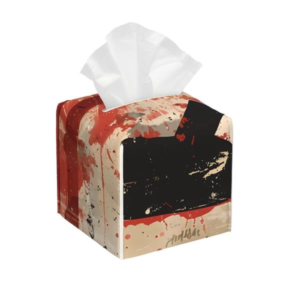 Picia Silhouette Trumpet Red Art Pattern Tissue Box Cover,PVC Leather Square Holder,Tissue Box Holder with Magnetic Bottom,Facial Paper Organizer Dispenser-5.2"X5.2"X5.2"