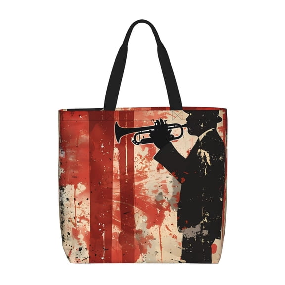 Picia Silhouette Trumpet Red Art for Tote Bag for Women with Zipper, Gym Tote with Compartments, Laptop Work Tote Nurse Dance Yoga Bag for Sport, Travel