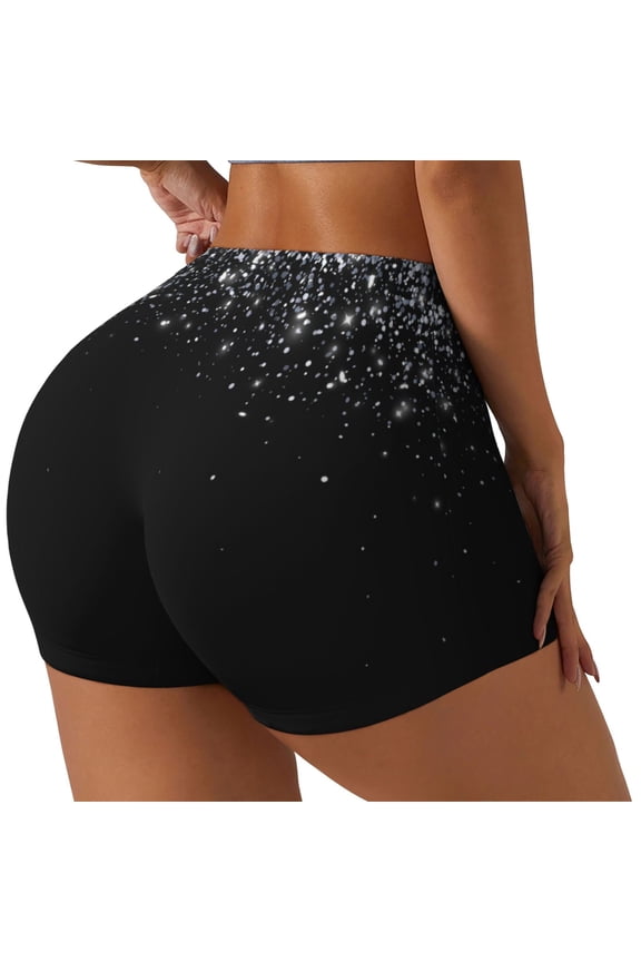 Silver Glitter1 Printed Workout Shorts for Women Seamless Scrunch Butt Lifting High Waisted Yoga Gym Booty Running Moisture-wicking Short Pants-Medium