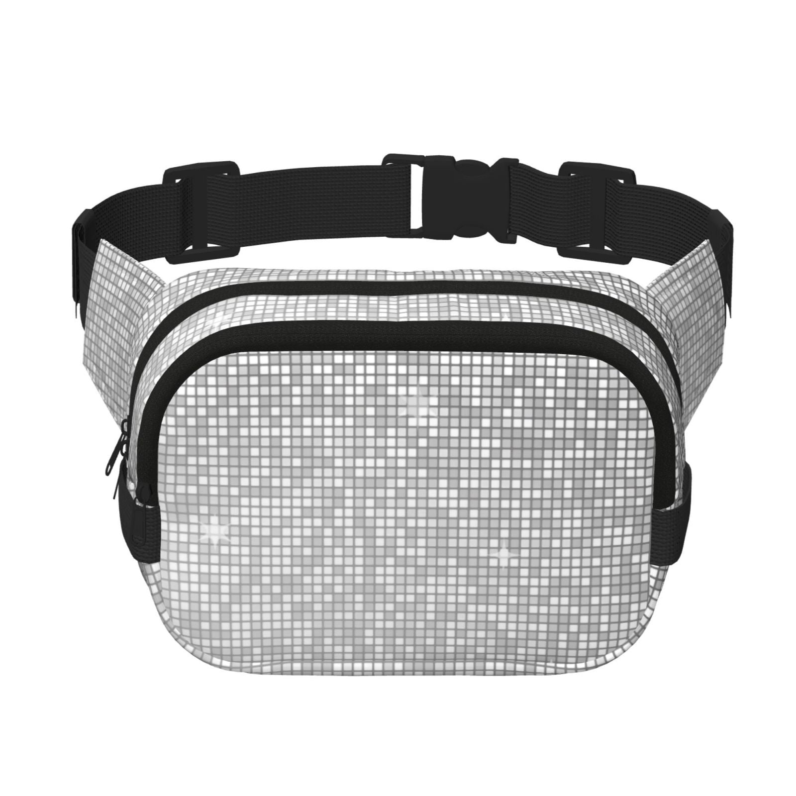 Picia Silver Mosaic Print Square Double-Layer Waist Bag Mini Adjustable Waist Belt Bag Exercise Running Travel Hiking