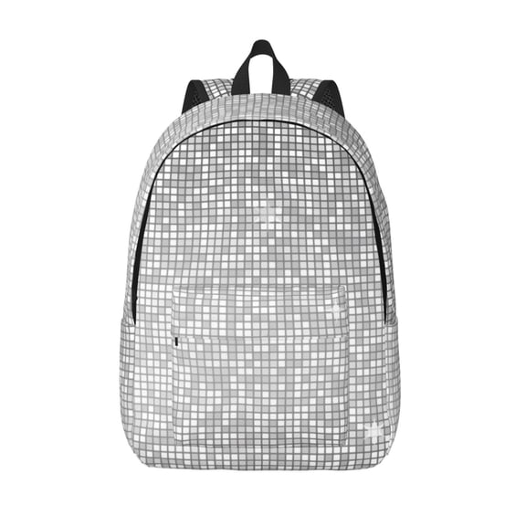 Picia Silver Mosaic Printed Canvas Daypack - Stylish and Durable Vintage Compact Backpack - Class, Work, Travel, or Laptop Bookbag,Organized Compartments-Small