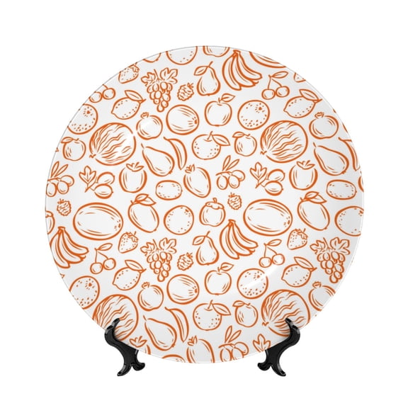 Picia Simple Fruit Pattern Bone China Decorative Plate – Wall Decor with Stand and Adhesive, Elegant Ornament for Living Room, Office, or Entryway-6in