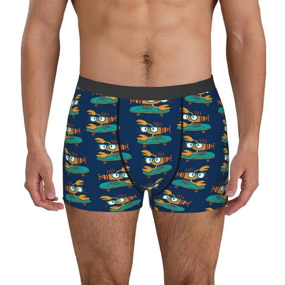 Picia Skateboard Rides Cartoon Lobster Pattern Men’s Boxer Briefs – Soft & Breathable Underwear, Stretchy & Comfortable Fit, Supportive Pouch Design, Moisture-Wicking-Small