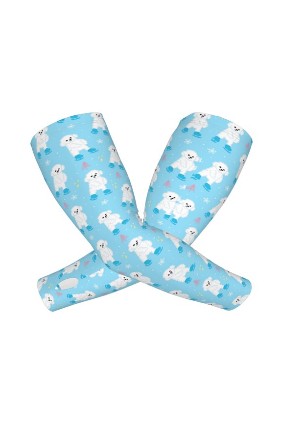 Skating Poodle Fun Arm Sleeves for Men and Women - Tattoo Cover Up UPF 50+ Cooling Sports Sleeve for Basketball Golf Football-One Size
